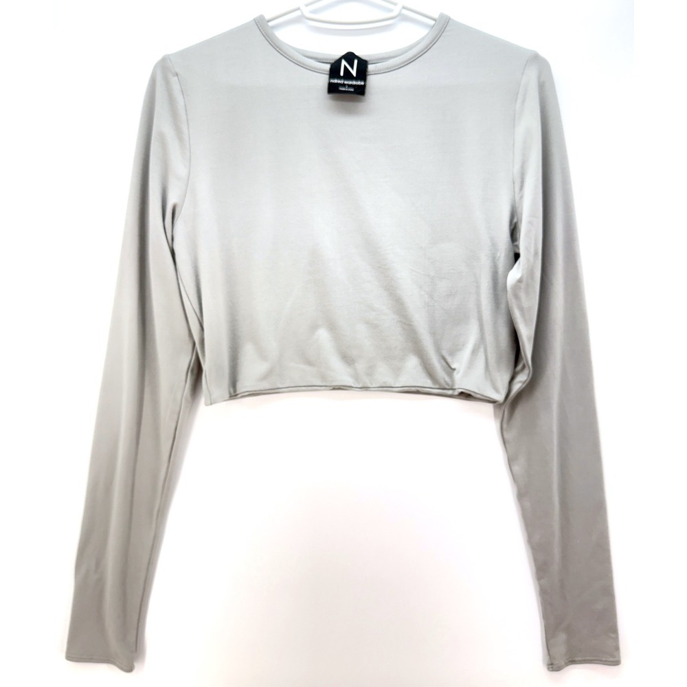 Naked Wardrobe Gray Cropped Long Sleeve Top Sz 1 Minimalist Y2K Lounge Layer
